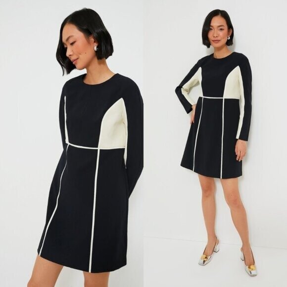 Tuckernuck NEW Navy and Cream Evie Long Sleeve Colorblock Mini Dress Size L - Picture 1 of 9